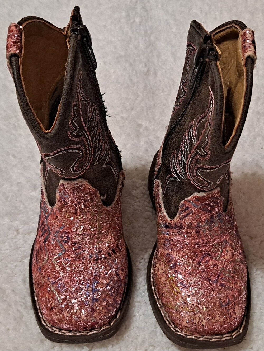 Roper Girls Glitter Western Boots in Pink and Brown Sz Toddler 5